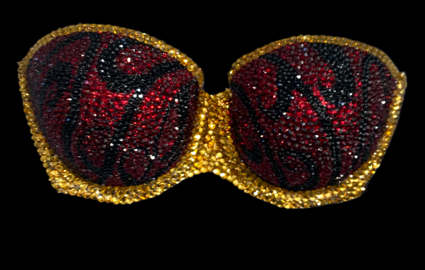 Dark Siam Red & Gold Rhinestone Vintage Swirls Strapless Bra In Black