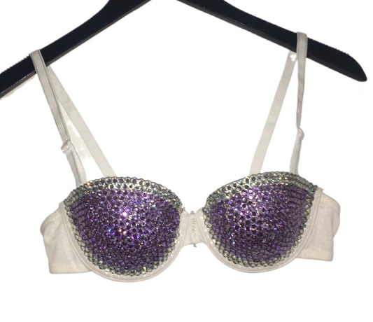 Crystal & Lilac Crystal Rhinestone Strapless Bra In White