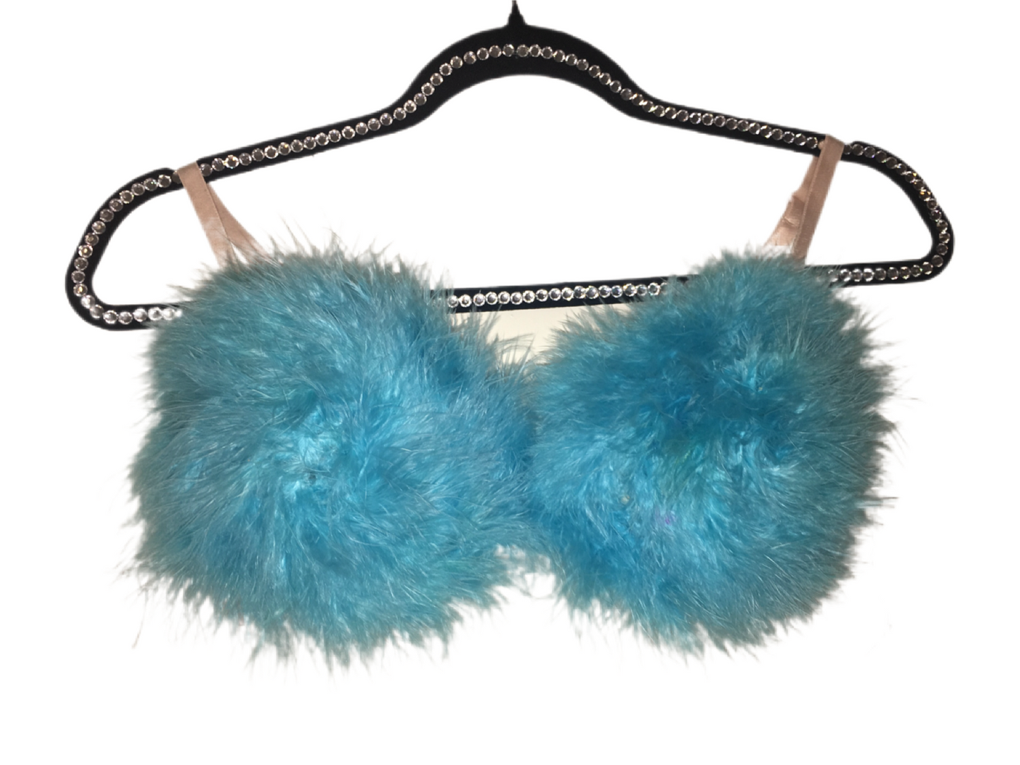 Baby Blue Fluffy Feather Bra In Nude