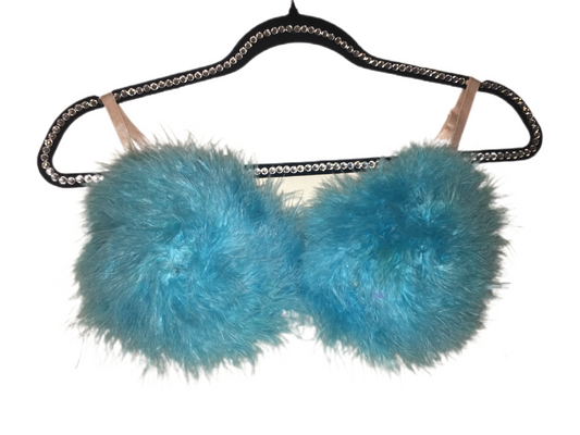 Baby Blue Fluffy Feather Bra In Nude