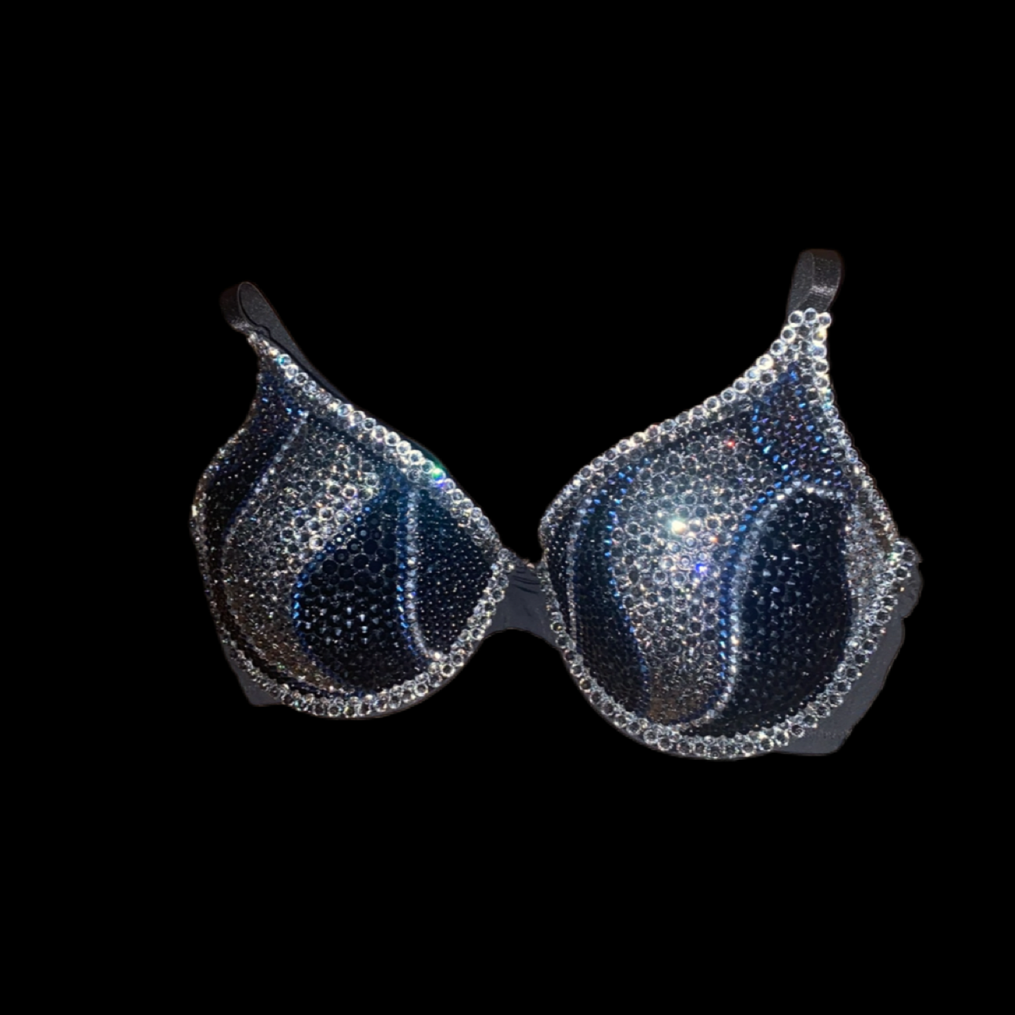 Jet Black Swirls Mix Crystal Rhinestone T-Shirt Bra In Black