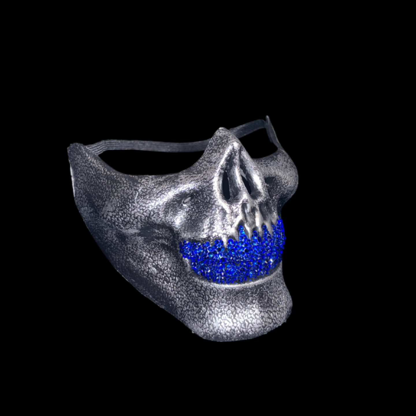 Vintage Silver Half Skull Mask With Sapphire Blue Crystal Grillz