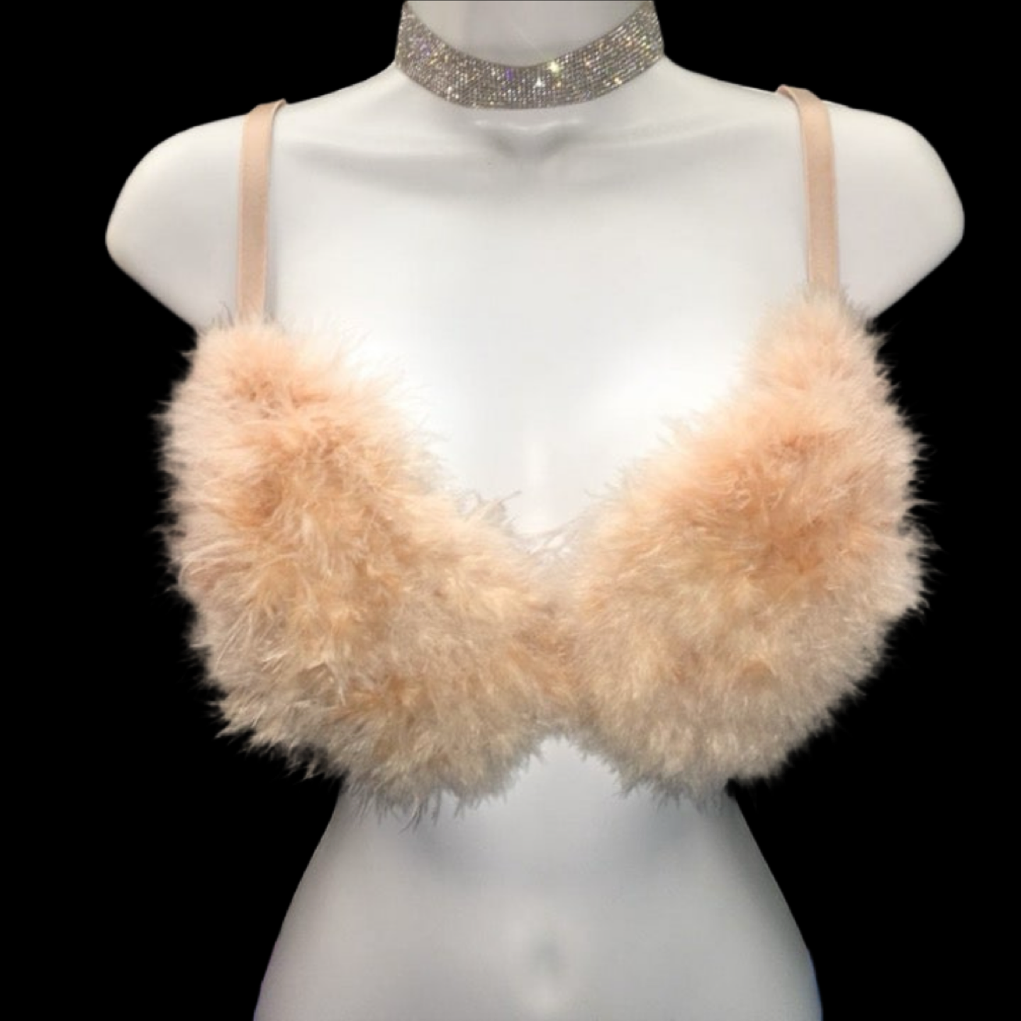 Light Mink Fluffy Feather Bra In Nude