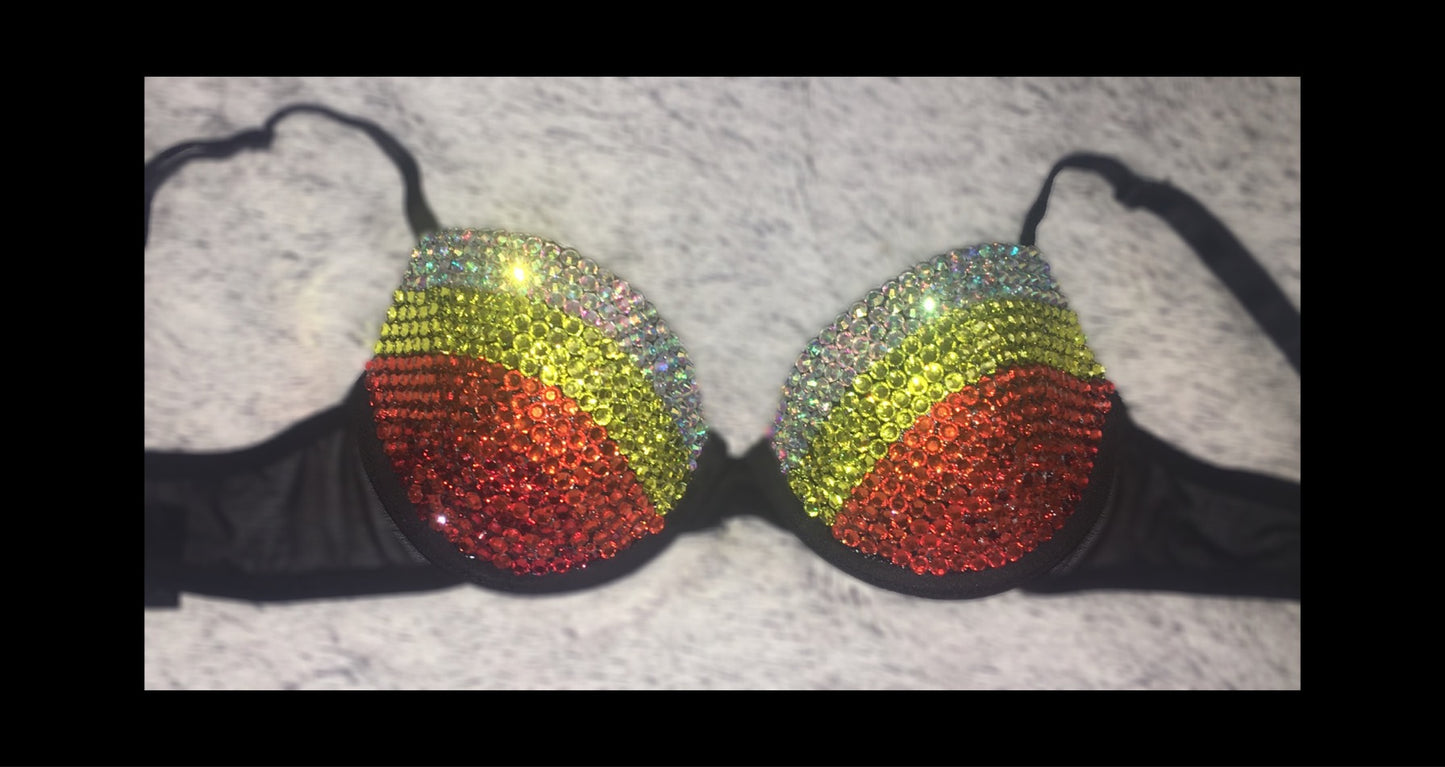 Orange Crystal Side Stripe T-Shirt Bra In Black