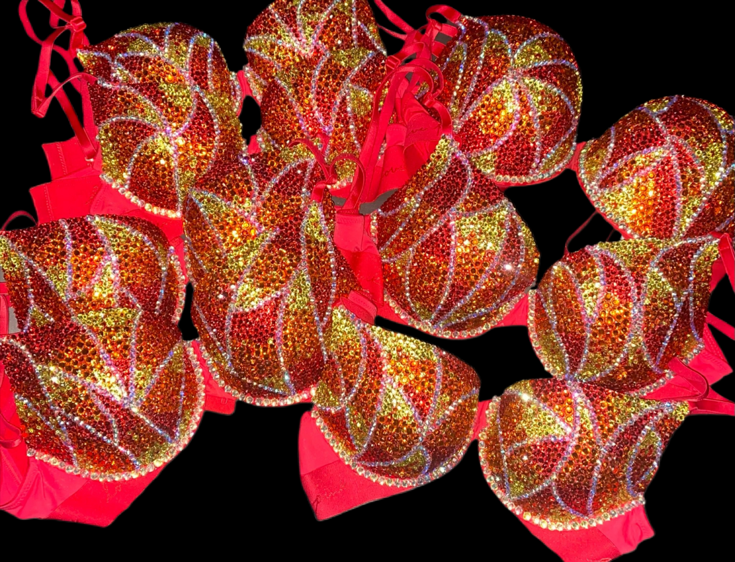 Flames Rhinestone Crystal T-Shirt Bra In Red