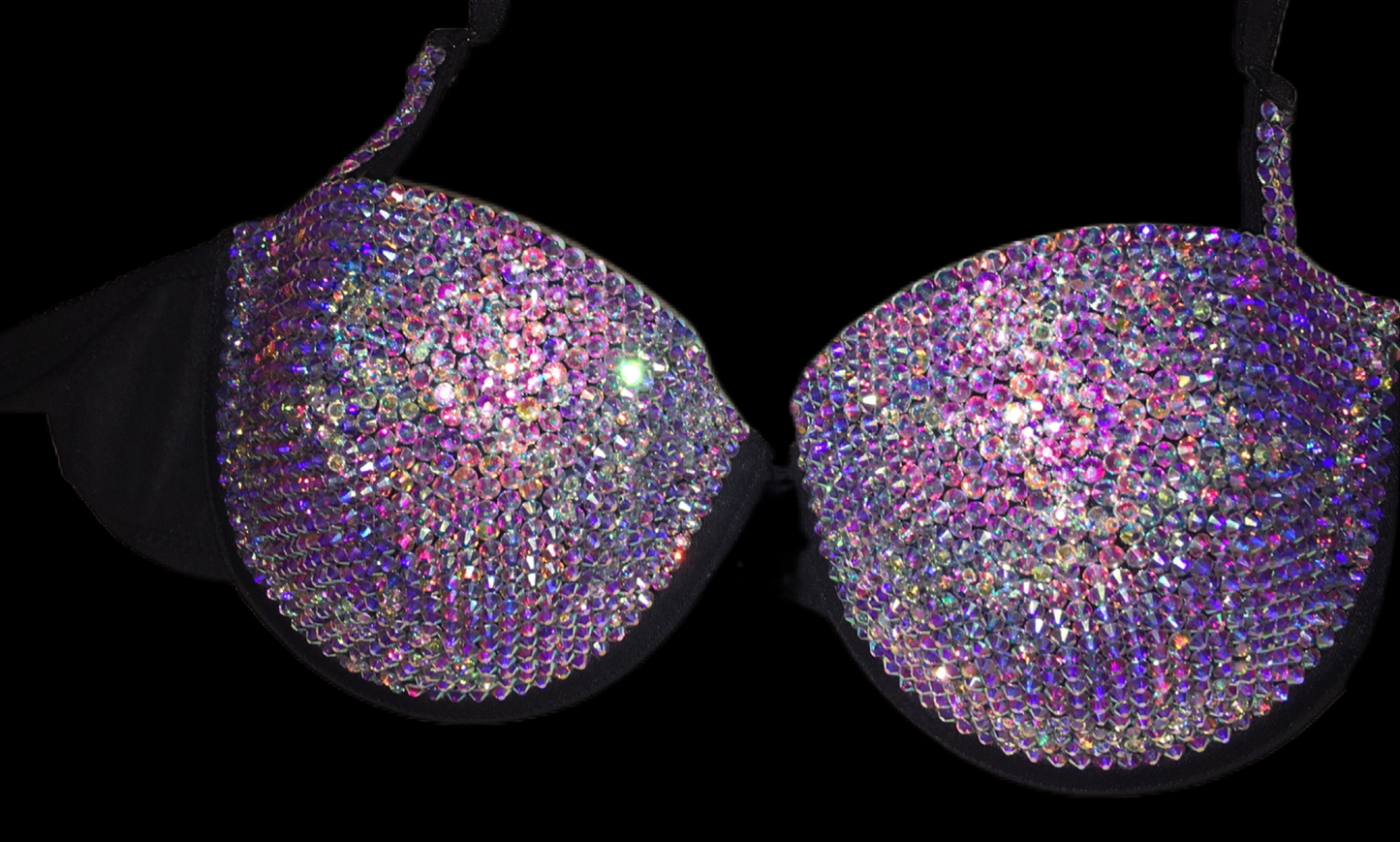 Luxe Crystal AB Iridescent Strapless Bra In Black