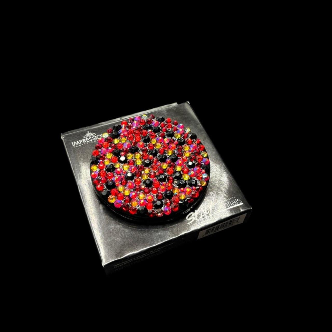 Red Black And Gold Luxe Crystal Bling Compact Mirror