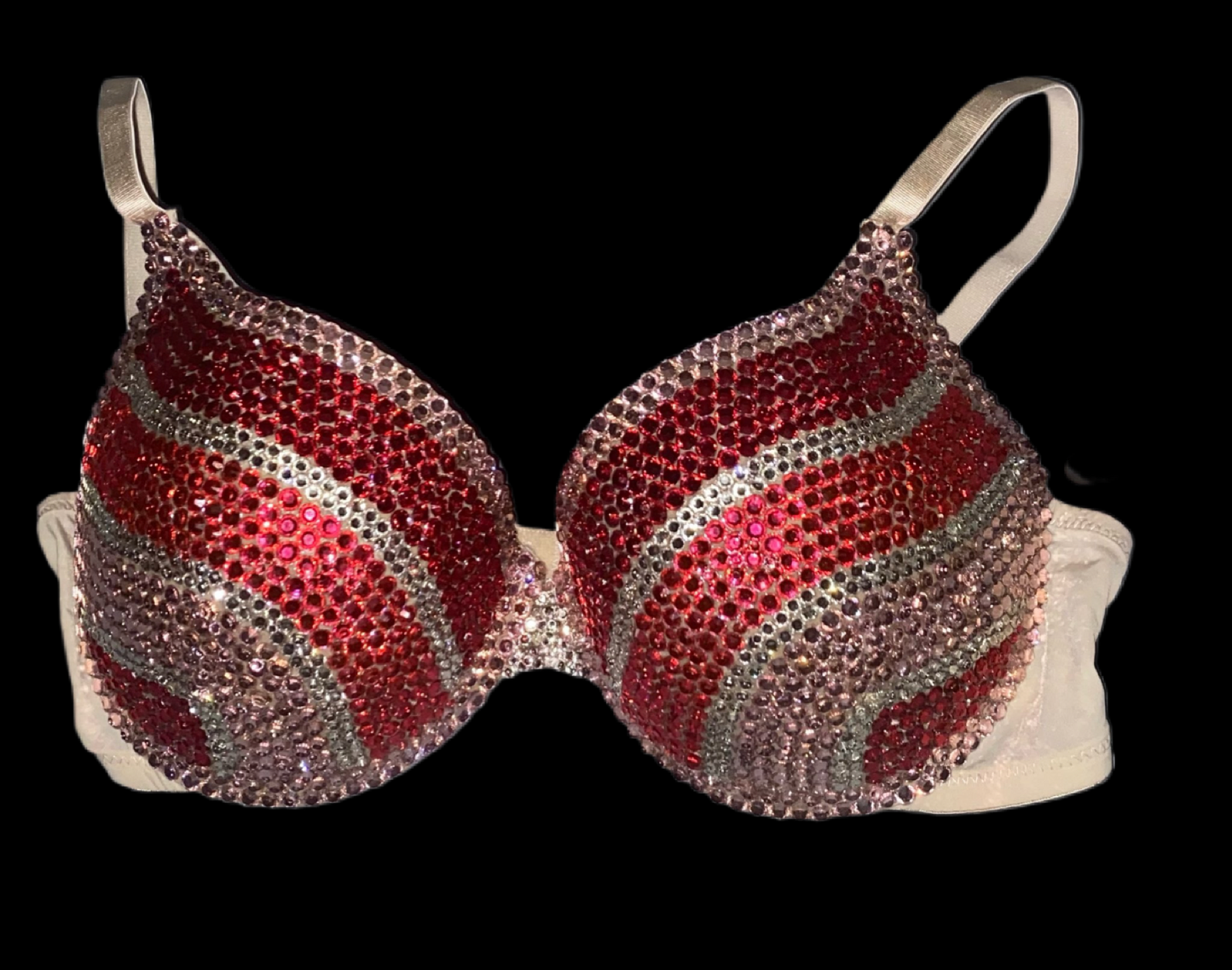 Pink Mix Rhinestone Crystal Side Stripe T-Shirt Bra In Nude