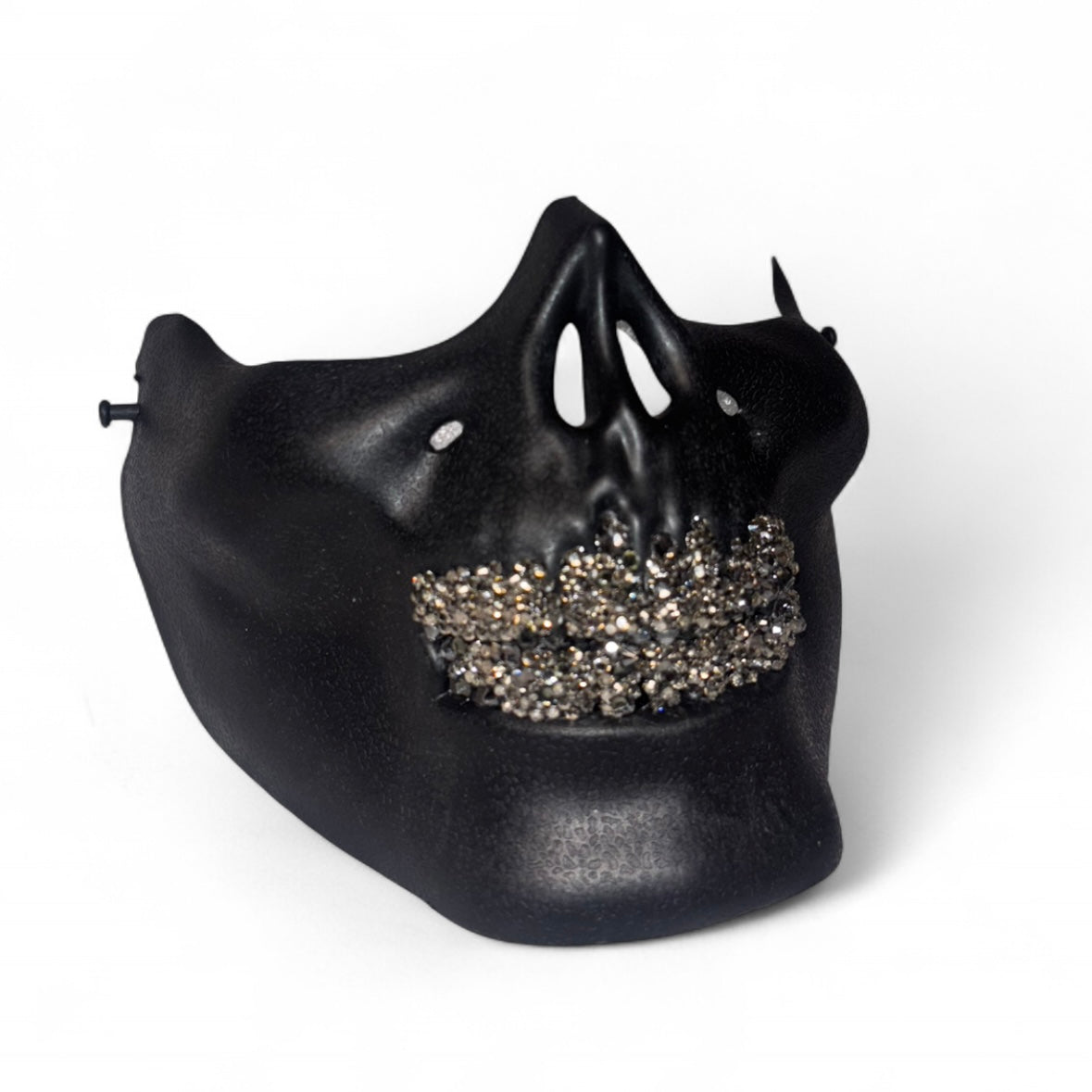 Black Half Skull Mask With Platinum Silver Crystal Grillz
