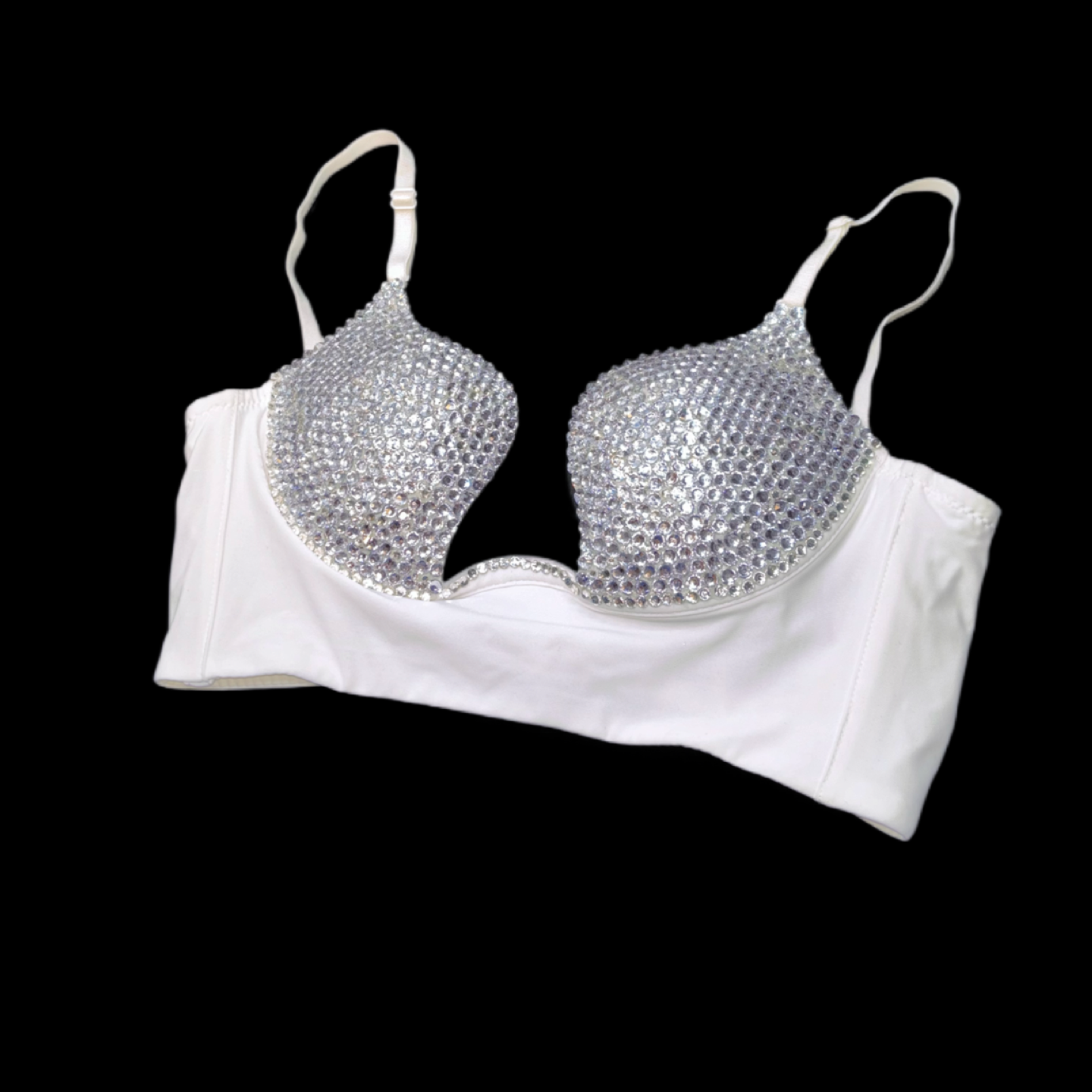 Crystal Diamond Wireless Plunge Bra In White