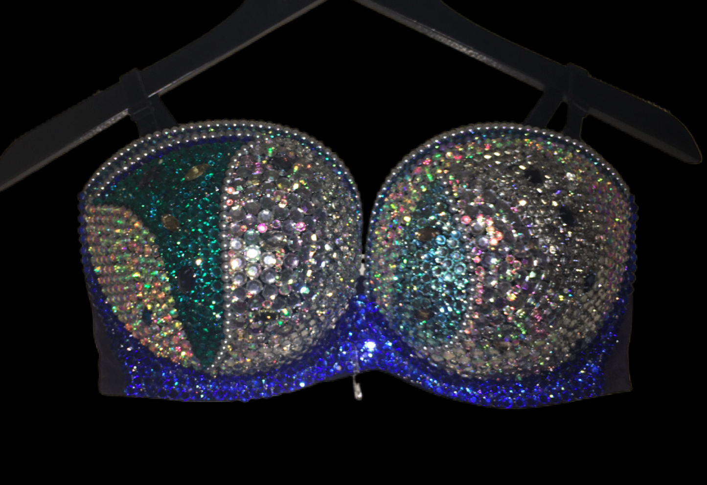 Blue Mix & Pearl Diamond Strapless Bralet In black