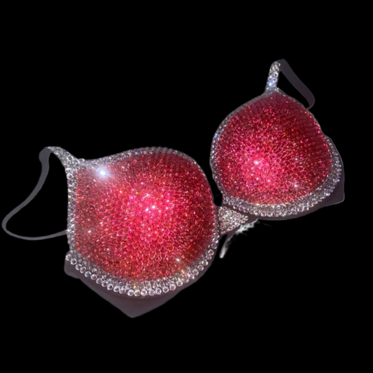 Hot Pink Rhinestone & Crystal Duo T-Shirt Bra In Black