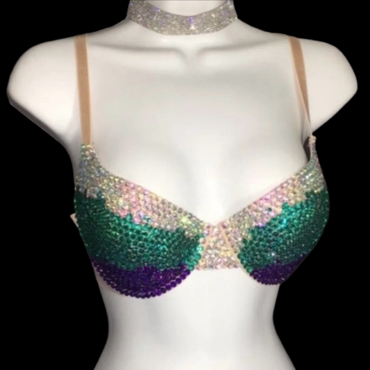 Crystal AB Iridescent Teal & Purple T-Shirt Bra In Nude