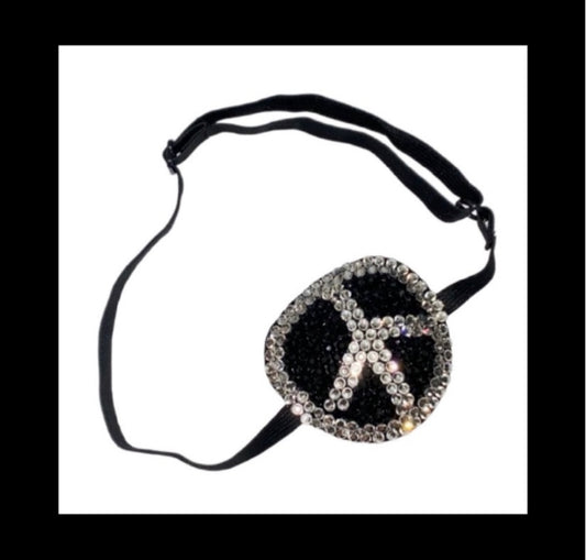 Jet Black & Crystal Diamond Peace Design Padded Adjustable Eye Patch