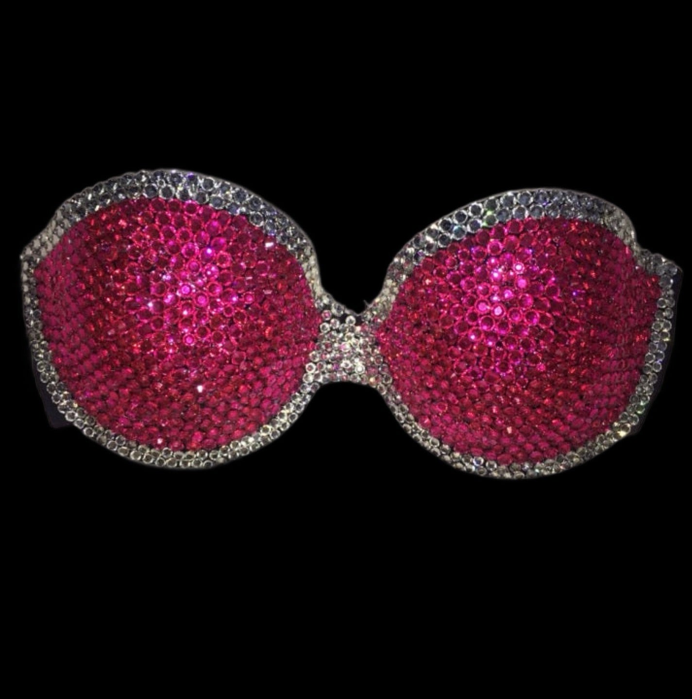 Hot Pink & Crystal Rhinestone Duo Strapless Bra In Black