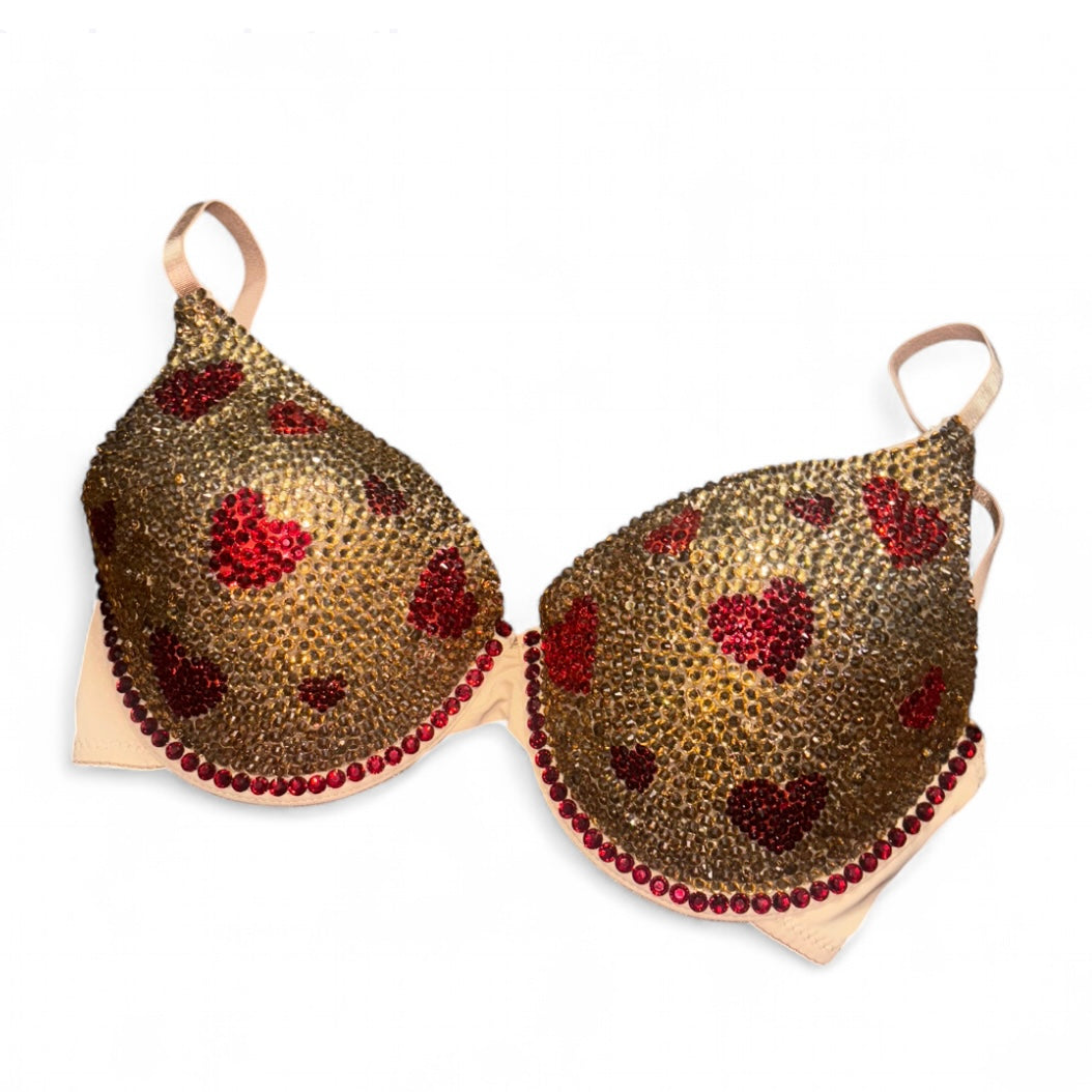 Gold & Dark Siam Red Hearts Top Size 34C