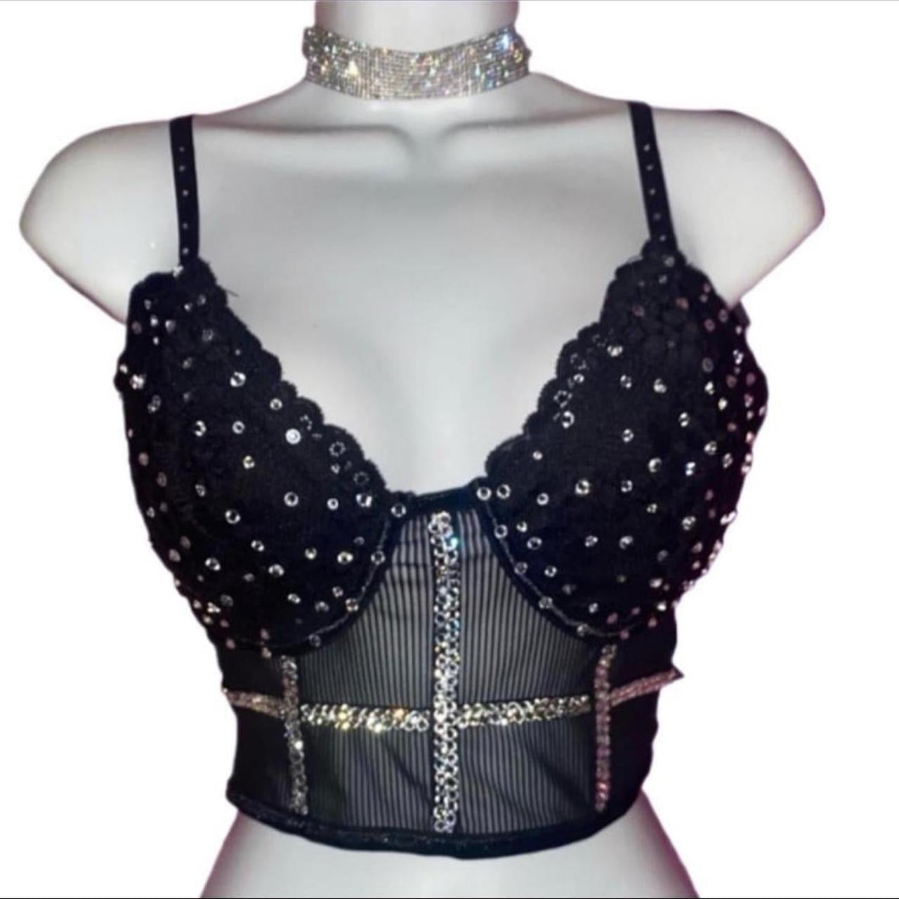 Black Lace Corset Top With Luxe Crystals