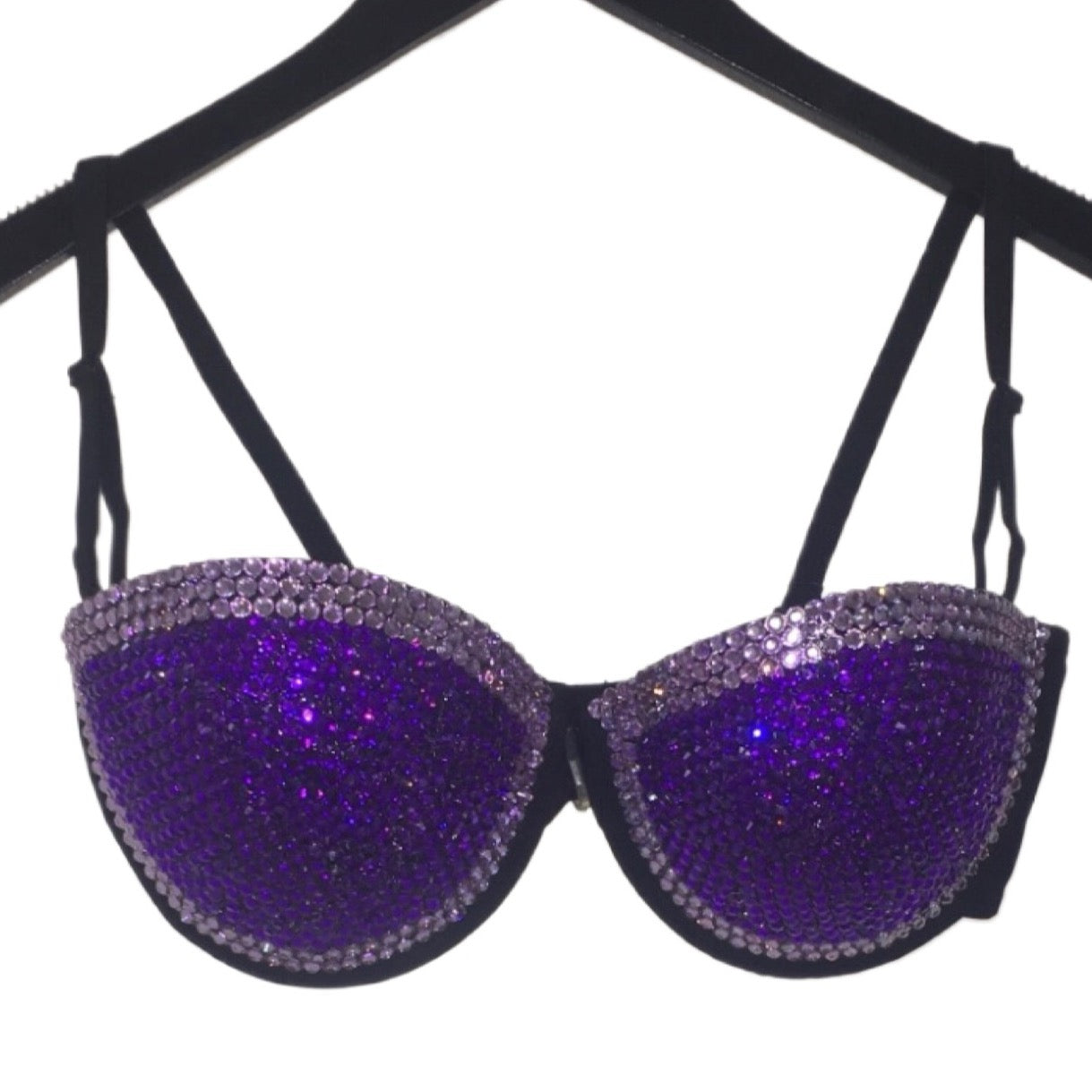 Cadbury Purple & Lilac Crystal Rhinestone Strapless Bra In Black