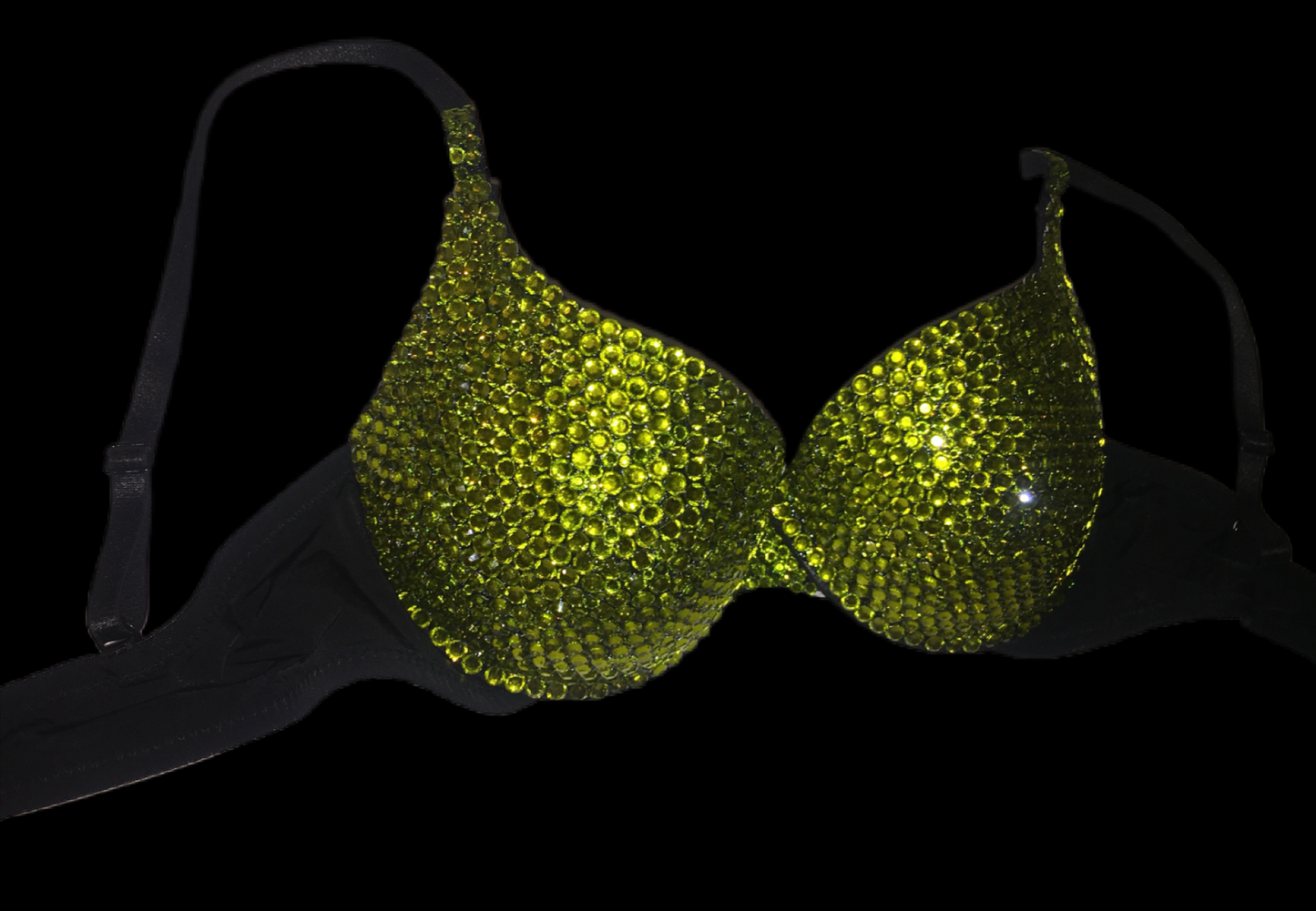 Olive Green Crystal Rhinestone T-Shirt Bra In Black