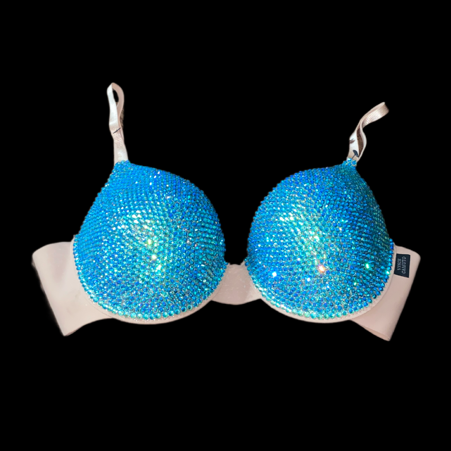 Aquamarine AB Iridescent Blue Luxe Crystal  T-Shirt Bra In Nude
