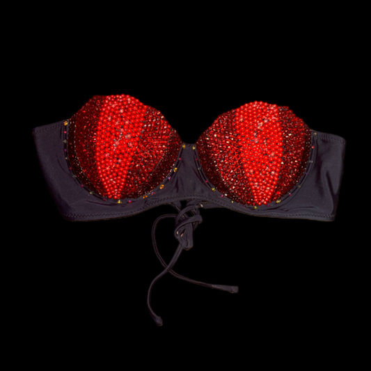Mermaid Shell Bra In Black & Red Mix Size L
