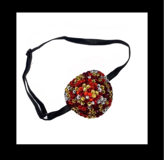 Garnet Red Gold & Crystal Padded Adjustable Crystal Eye Patch