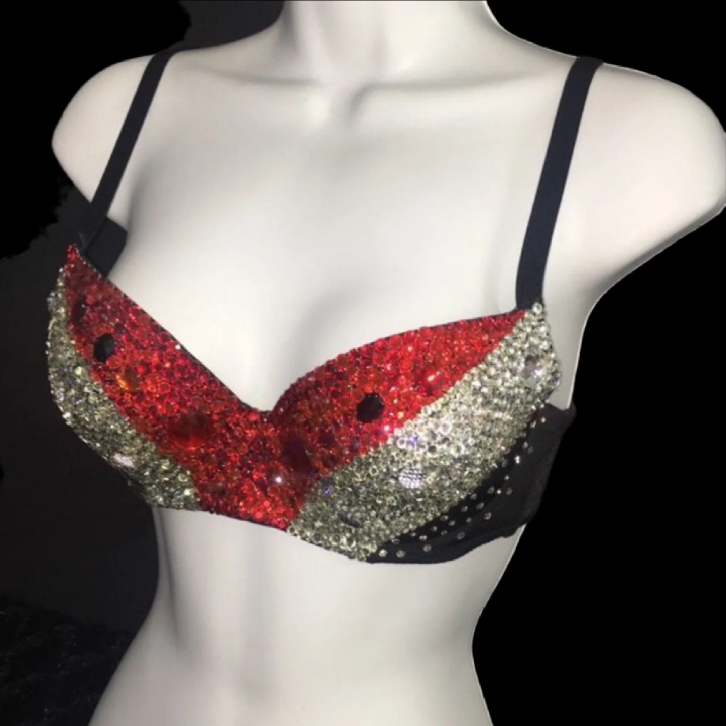 Siam Red & Jet Black Rhinestone & Crystal T-Shirt Bra In Black