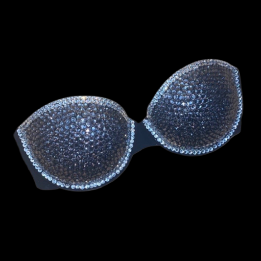 Black Diamond & Crystal Rhinestone Strapless Bra In Black