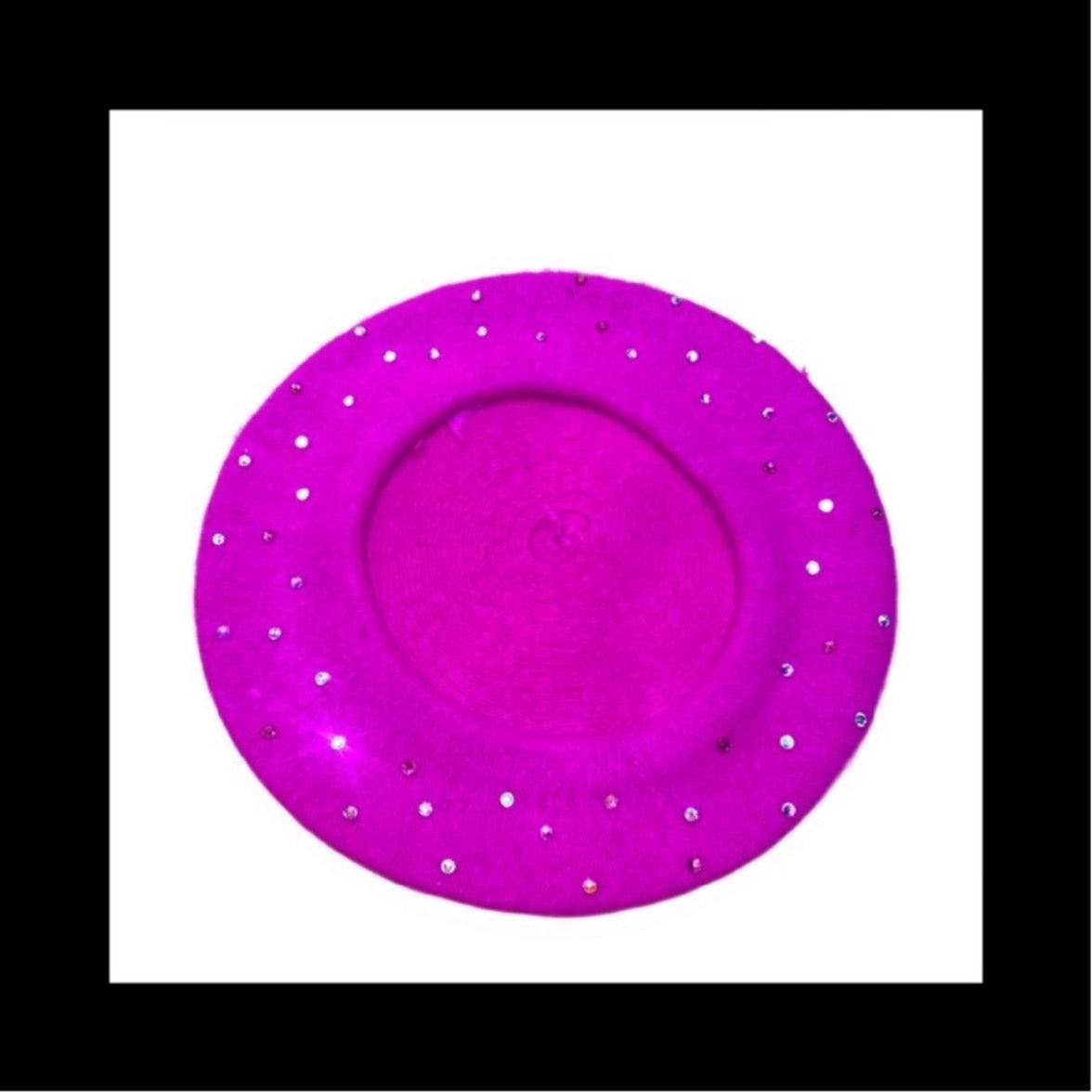 Beret Hat In Hot  Pink With  Pink Tones & Luxe Crystals