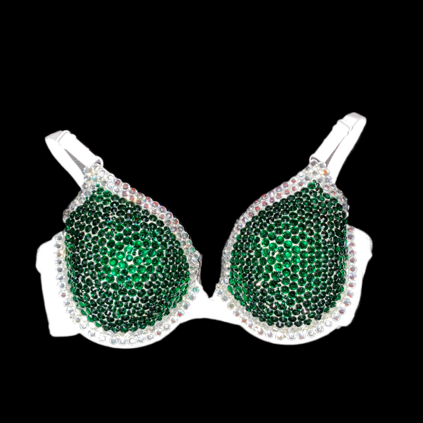 Emerald Green & Crystal Rhinestone T-Shirt Bra In White