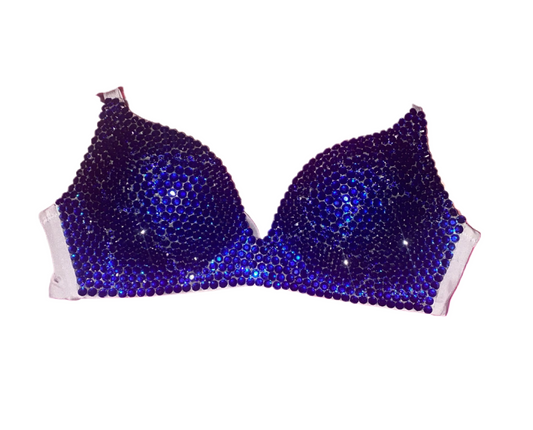 Sapphire Blue Crystal Rhinestone Wireless Bra In Nude