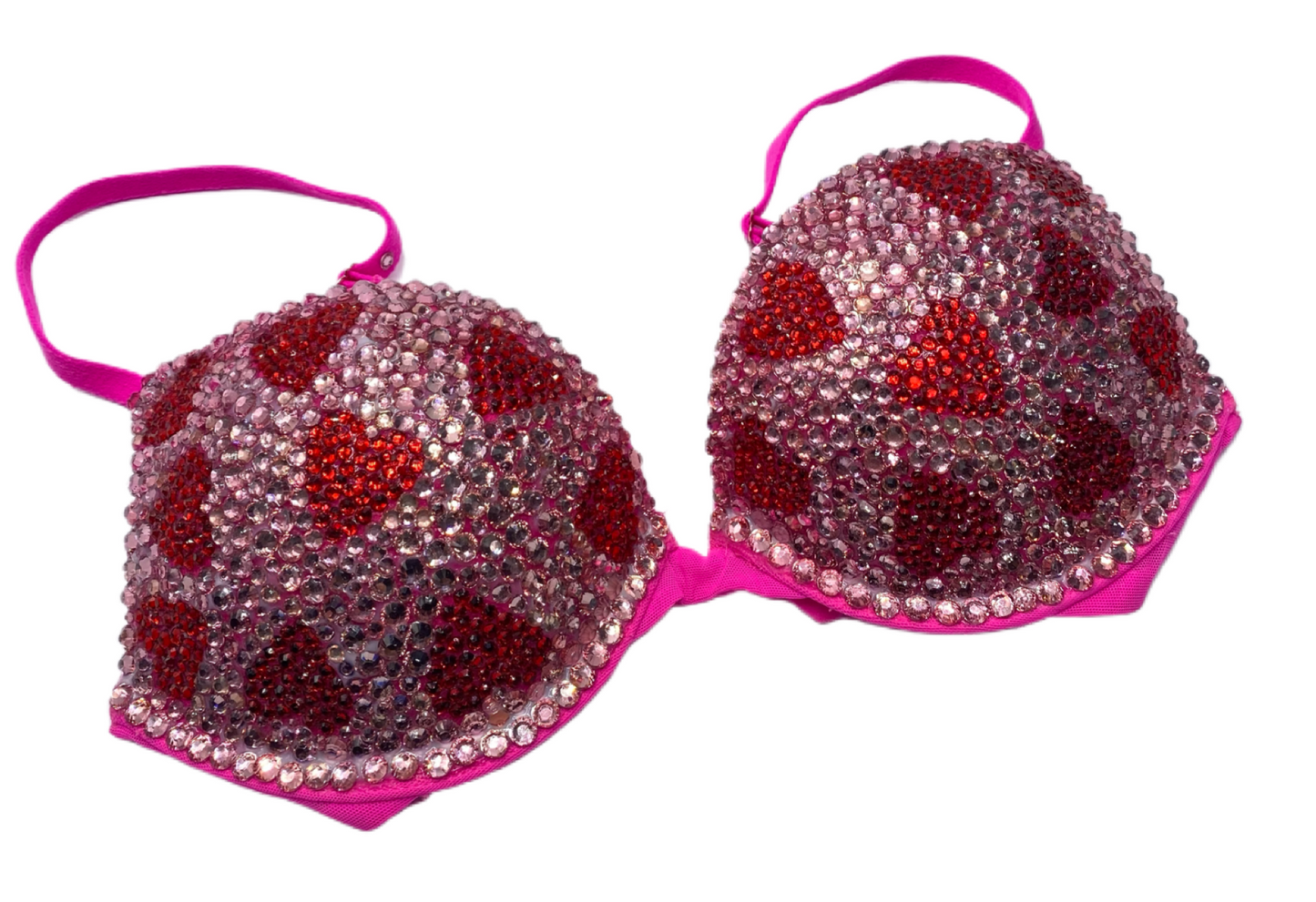Red Hearts Pink Rhinestone Crystal T-Shirt Bra In Pink