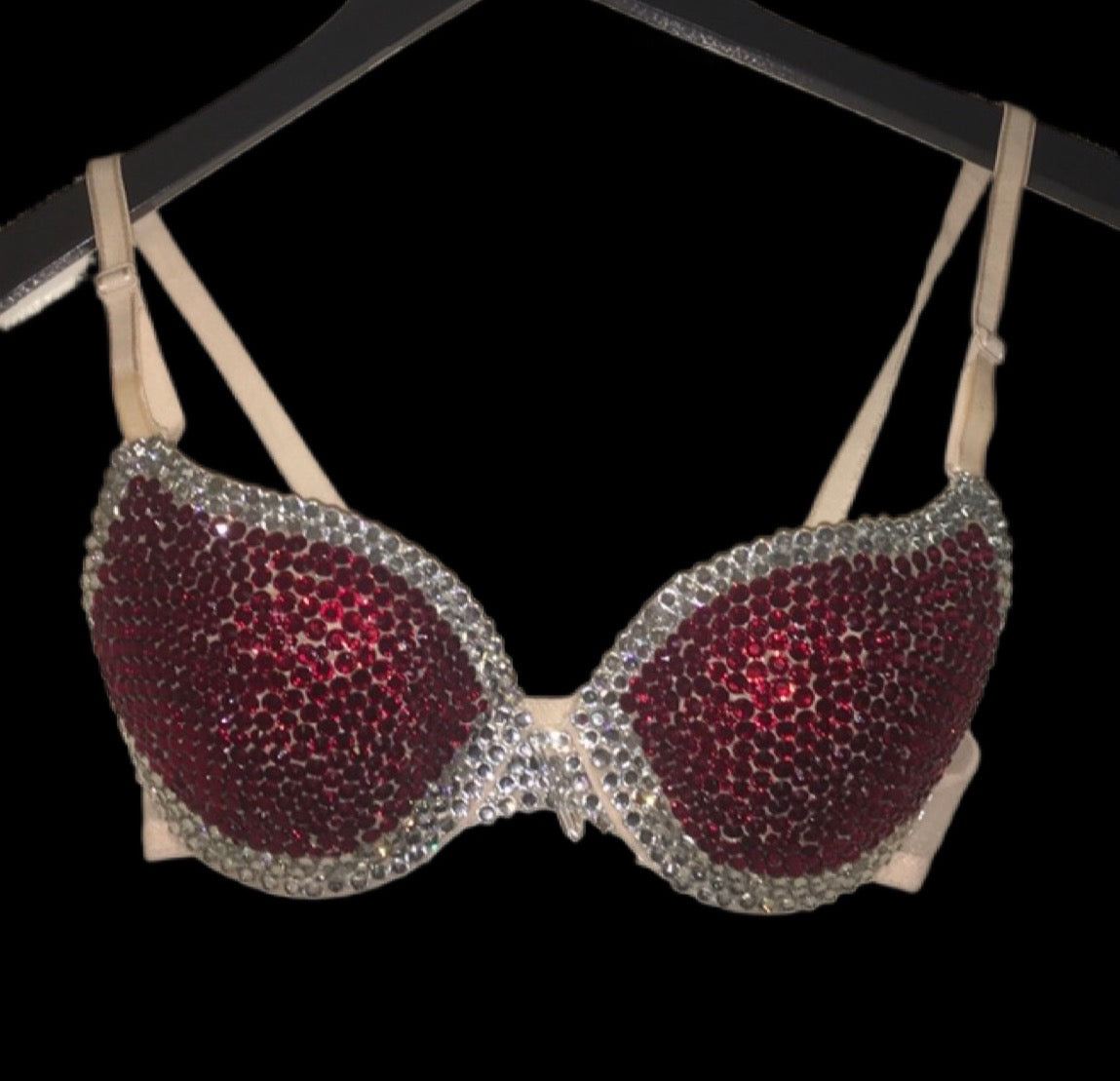 Dark Siam Red Rhinestone & Crystal Duo T-Shirt Bra In Nude