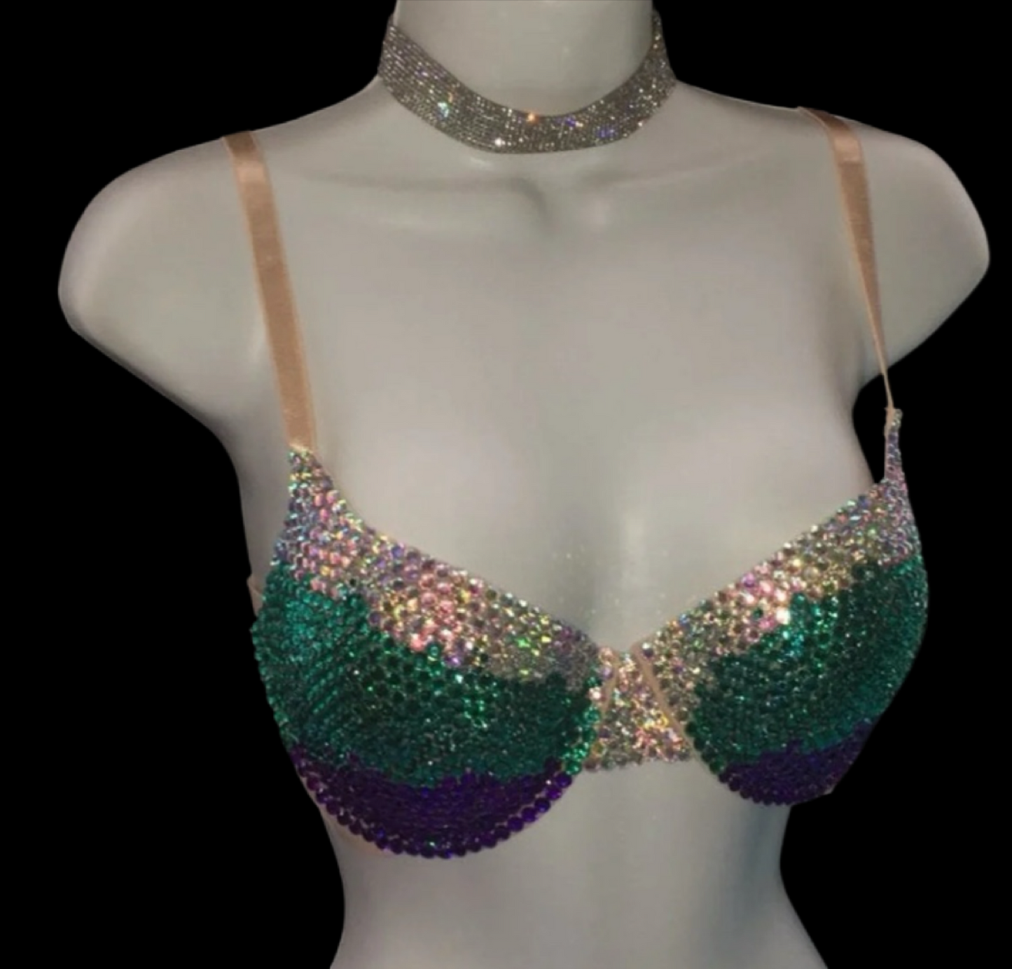 Crystal AB Iridescent Teal & Purple T-Shirt Bra In Nude