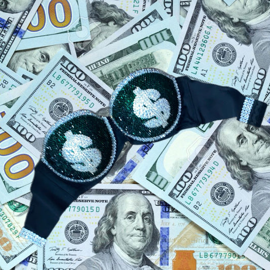 Emerald Green & Luxe Crystal Money Strapless Bra In Black