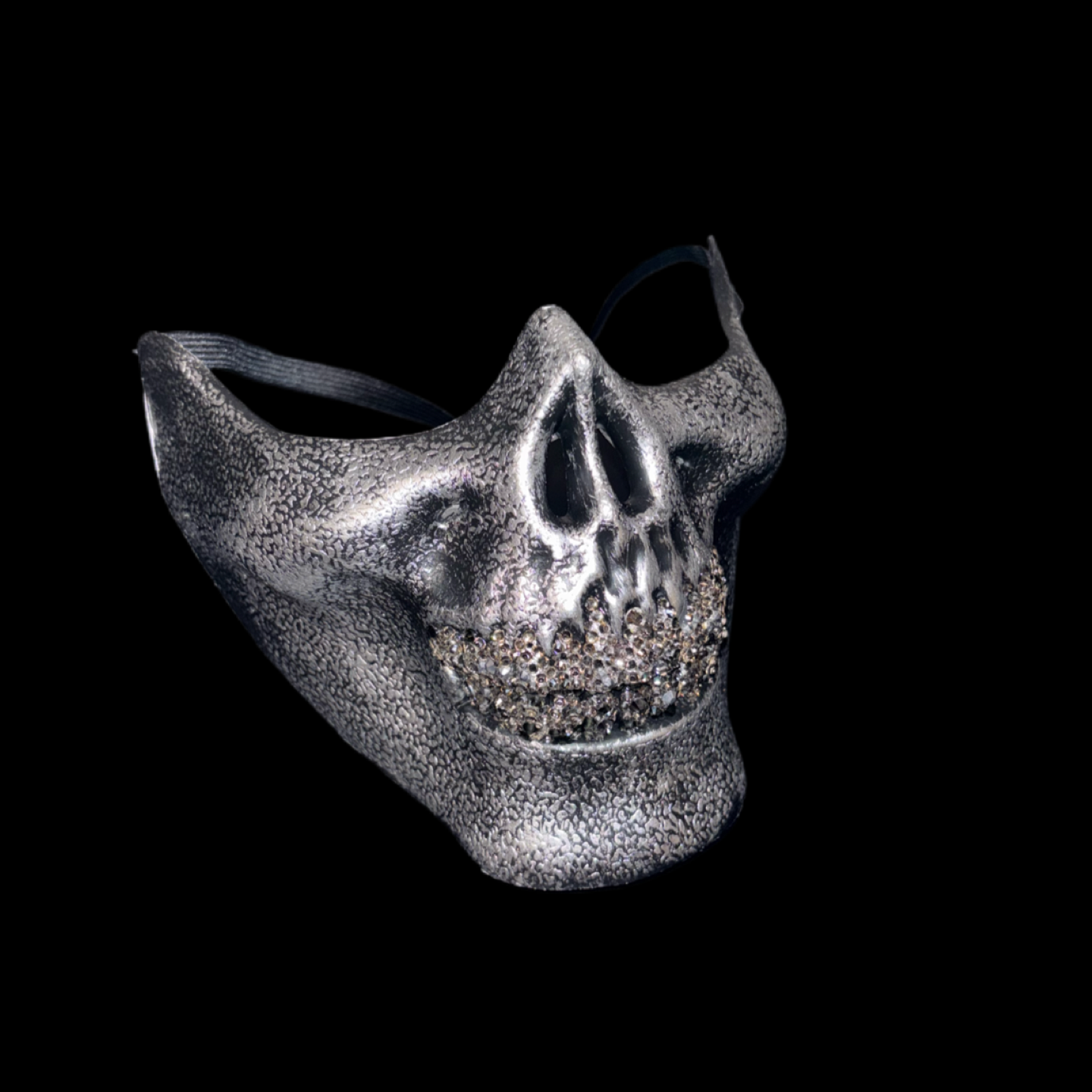 Vintage Silver Half Skull Mask With Platinum Silver Crystal Grillz