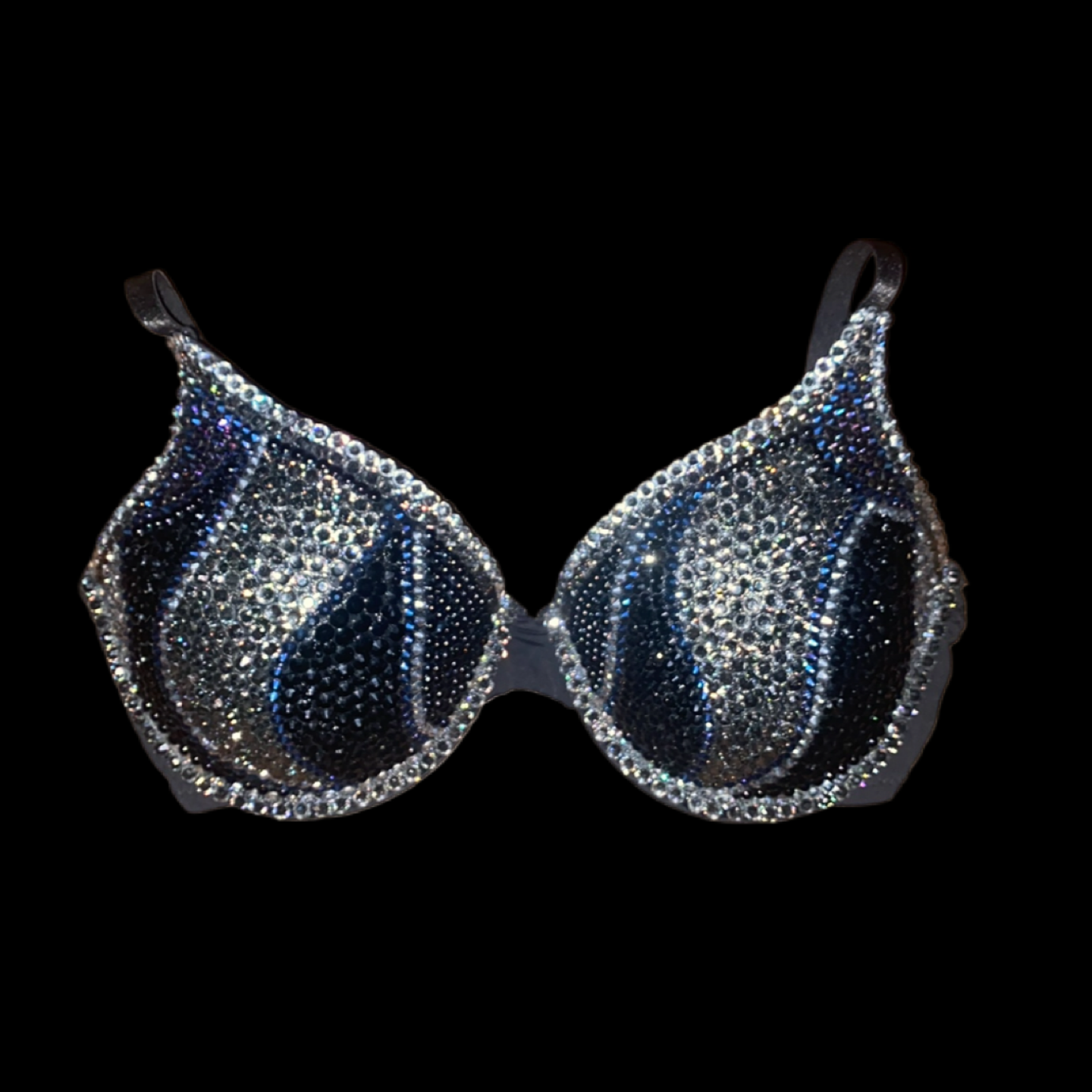 Jet Black Swirls Mix Crystal Rhinestone T-Shirt Bra In Black