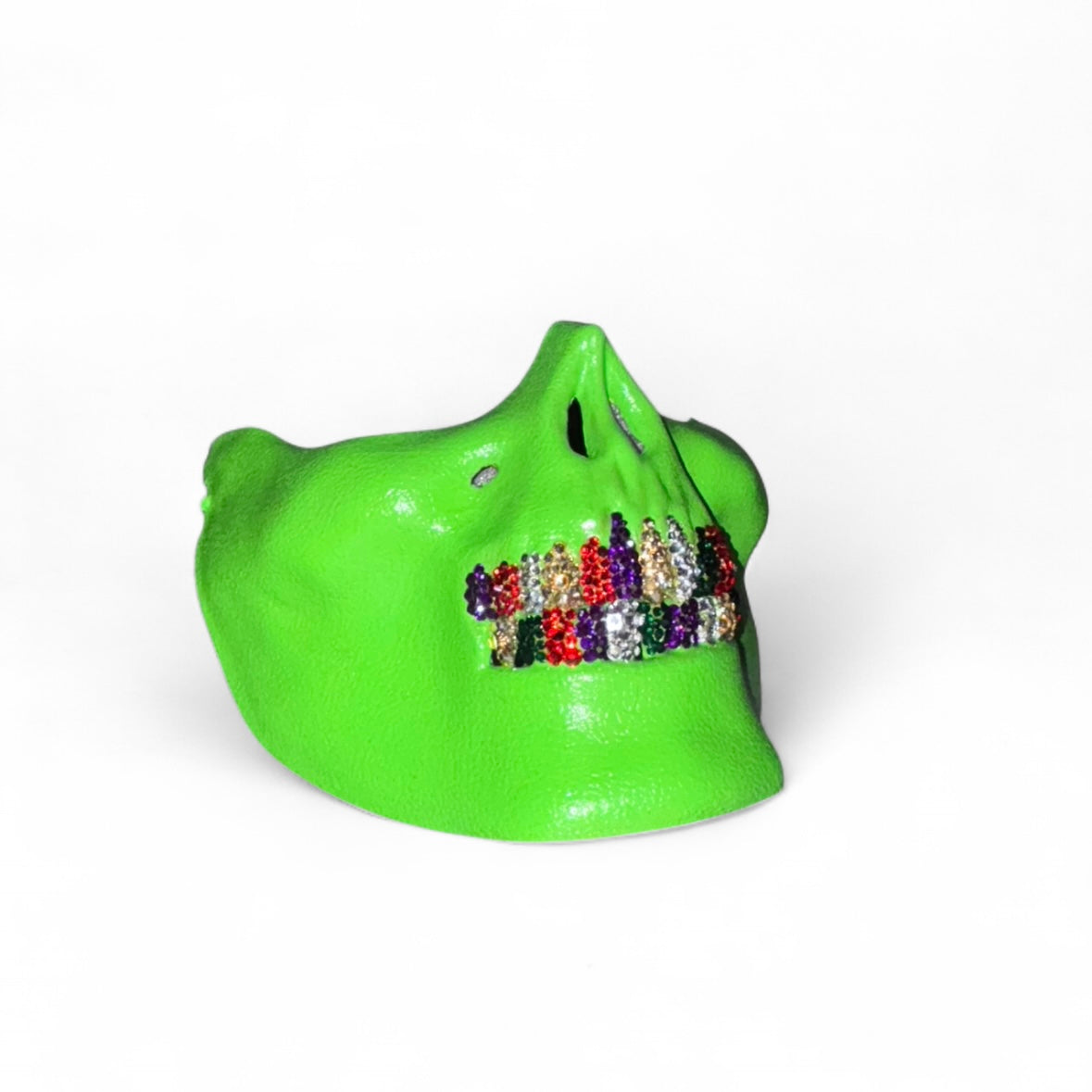 Joker Green Half Skull Mask With Multi Colour Crystal Grillz