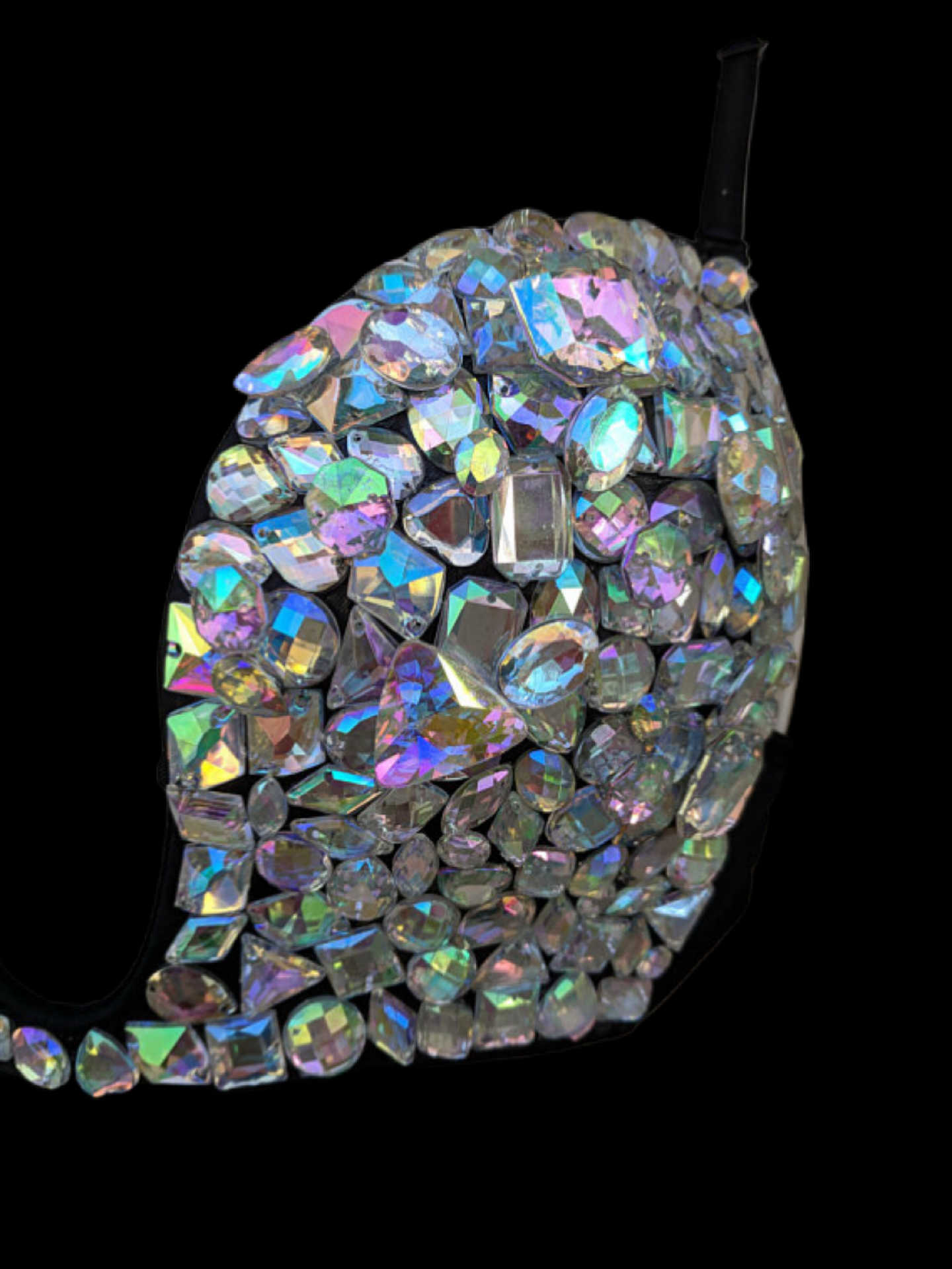 Crystal AB Iridescent Diamond Wireless V-Plunge Bra In Black