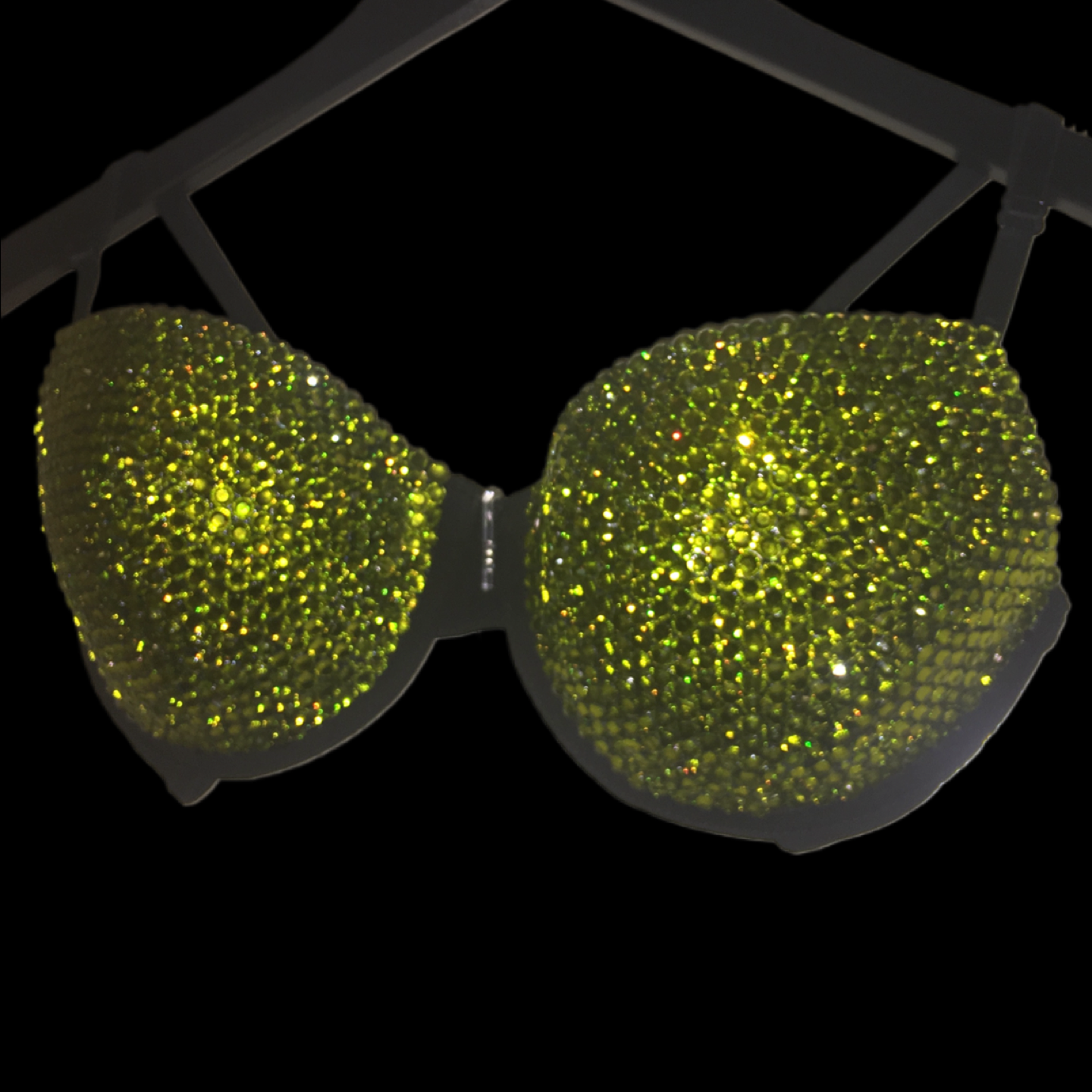 Olive Green Crystal Rhinestone T-Shirt Bra In Black