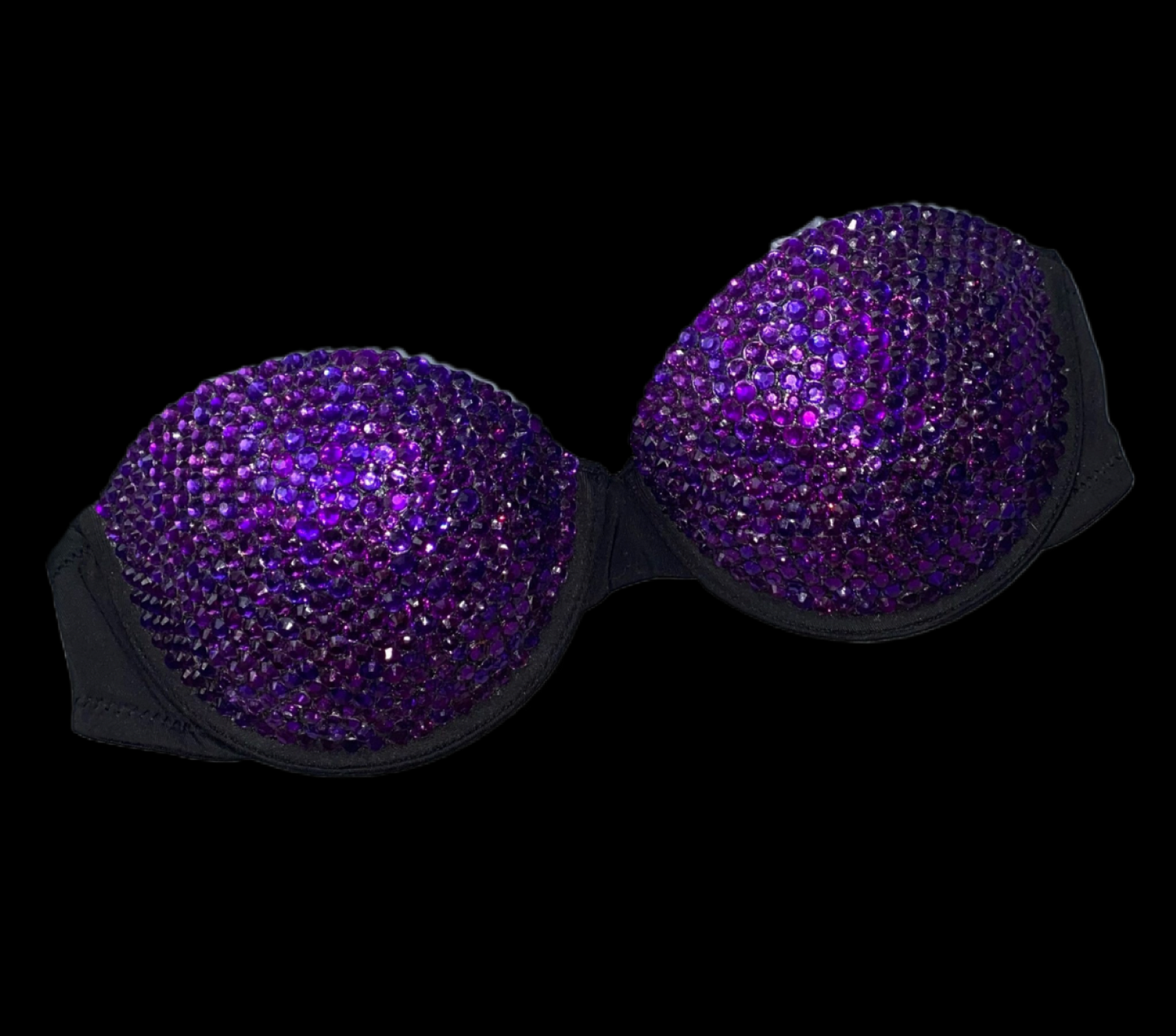 Cadbury Purple Flame Crystal Rhinestone Strapless Bra In Black