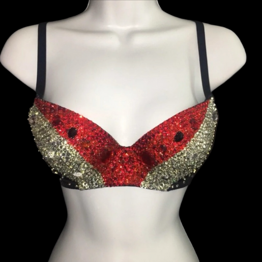 Siam Red & Jet Black Rhinestone & Crystal T-Shirt Bra In Black
