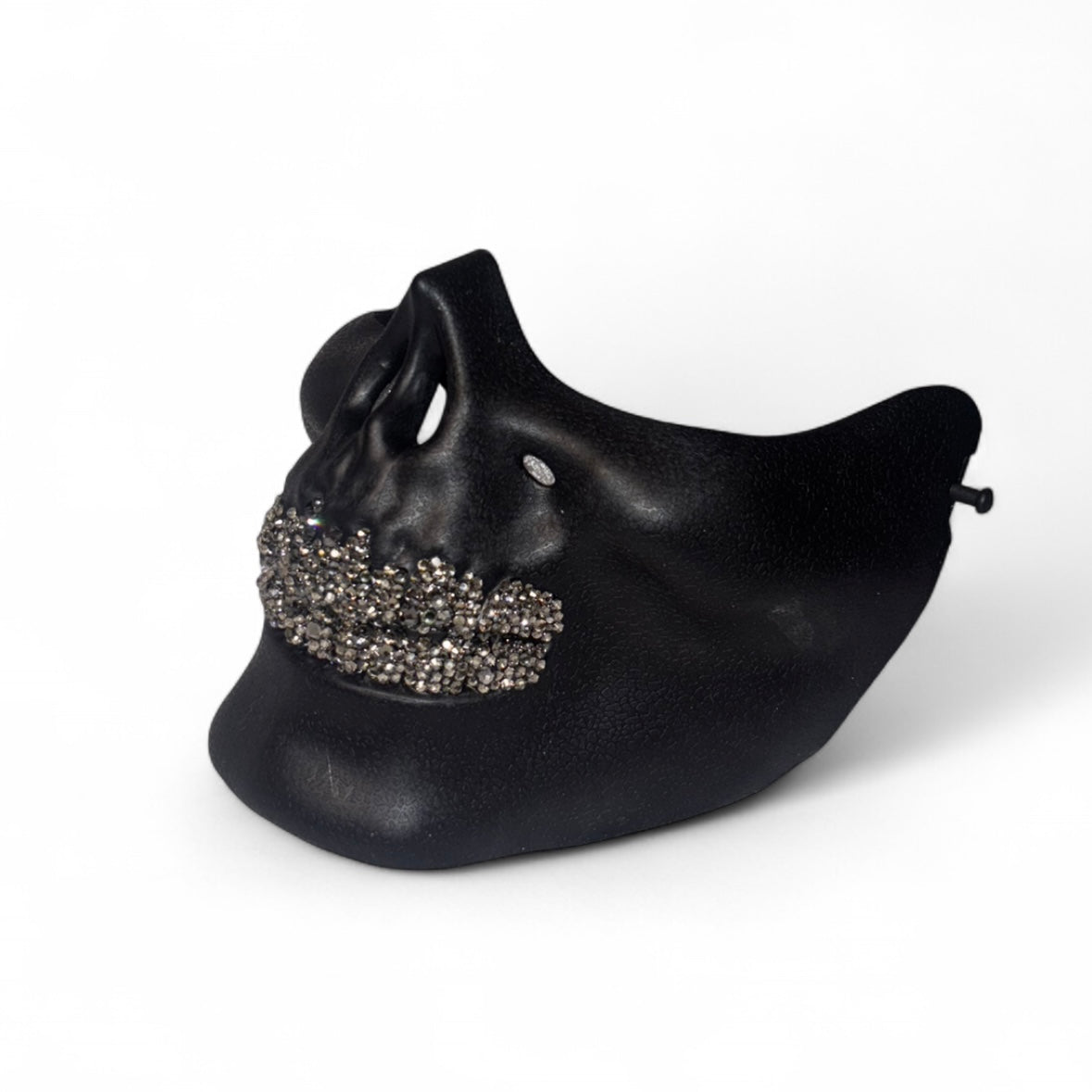 Black Half Skull Mask With Platinum Silver Crystal Grillz