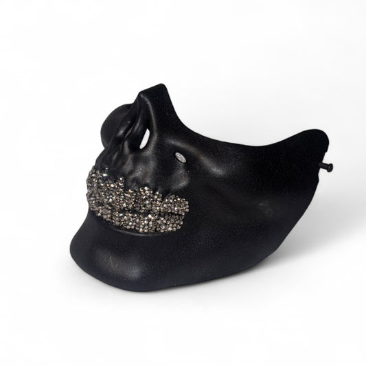 Black Half Skull Mask With Platinum Silver Crystal Grillz