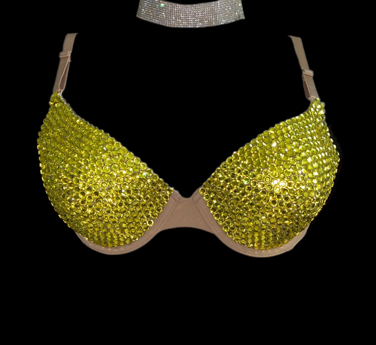Yellow Crystal Rhinestone T-Shirt Bra In Nude