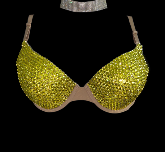 Yellow Crystal Rhinestone T-Shirt Bra In Nude