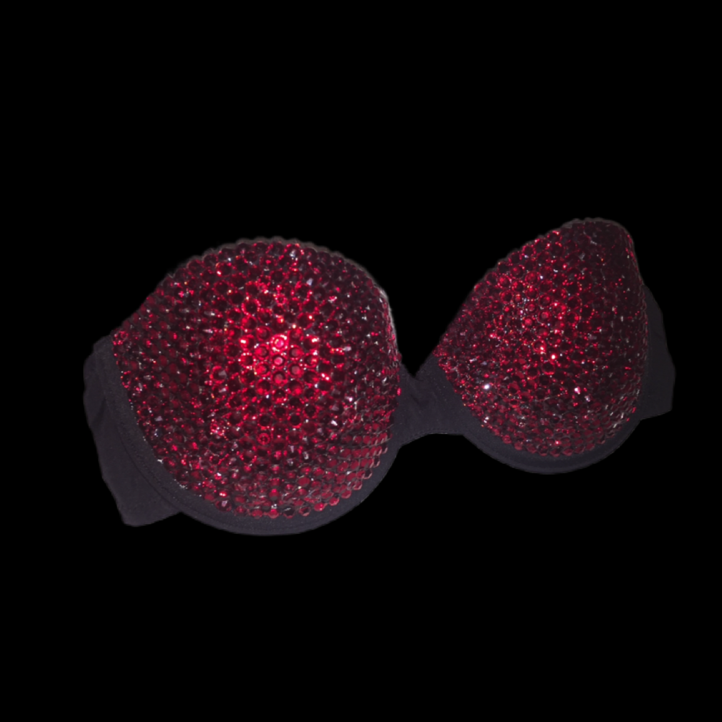 Dark Siam Red Rhinestone Strapless Bra In Black