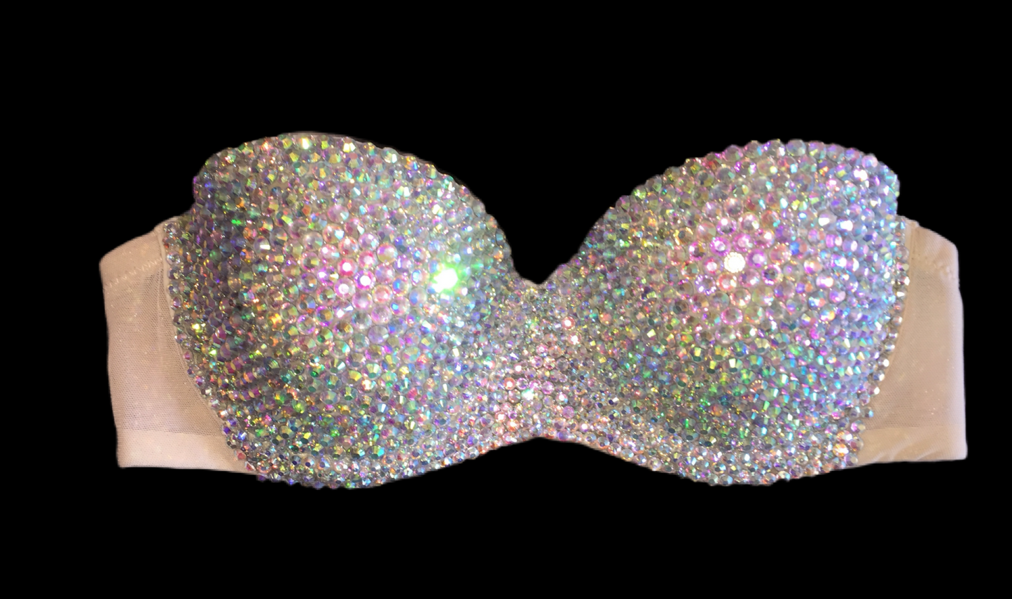 Crystal AB Iridescent Strapless Bralet In Nude
