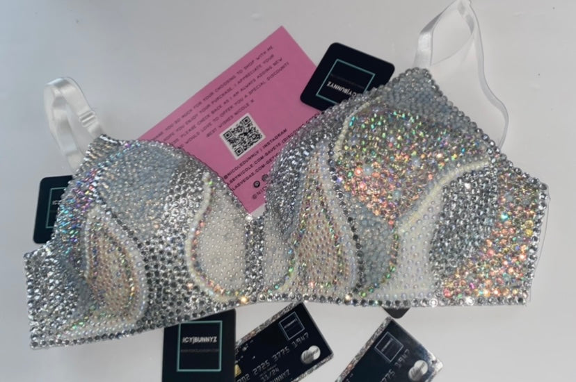 Crystal AB Opal & Pearls Diamond Strapless Wireless In White