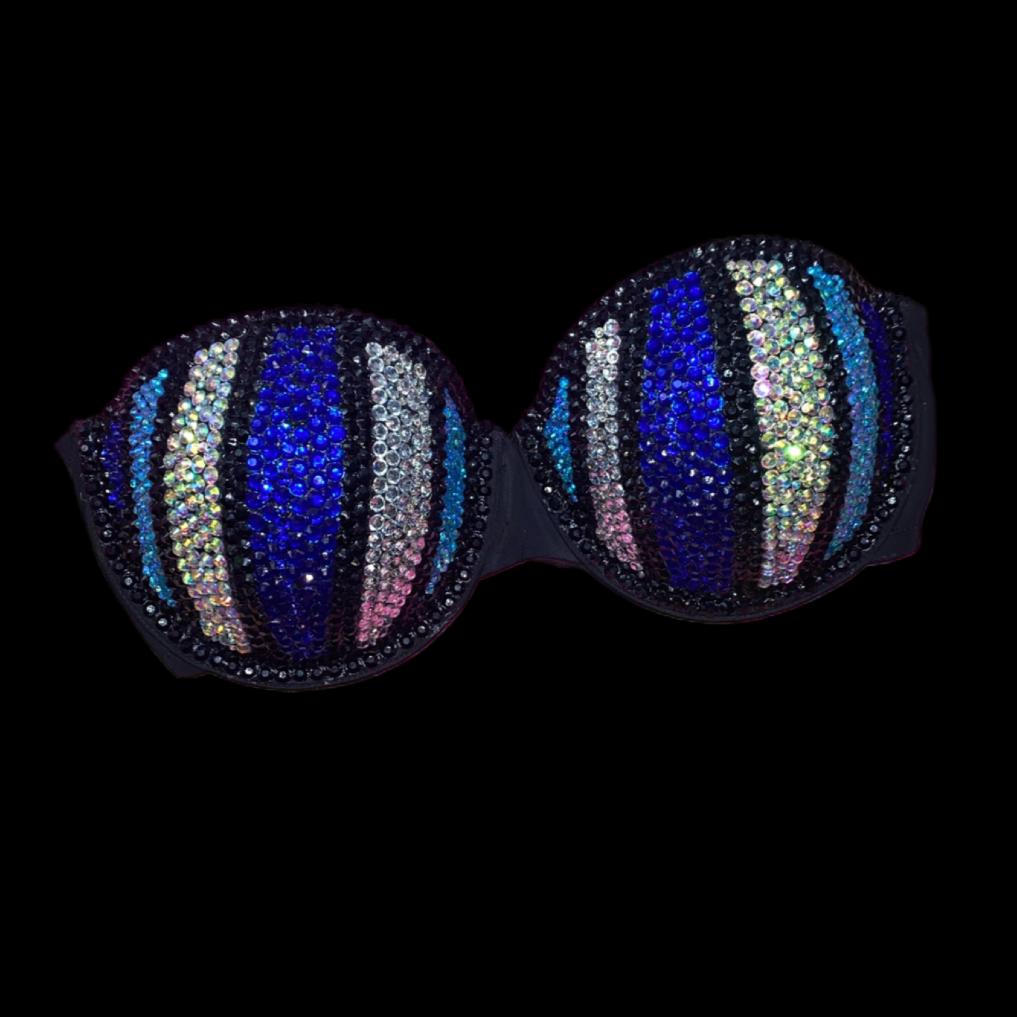 Blue Mix Luxe Crystal Rhinestone Pin Stripe Strapless Bra In Black